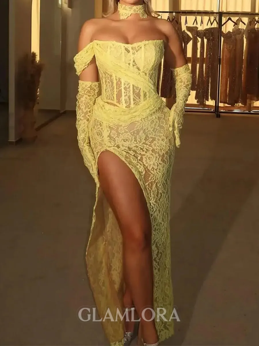 Timeless Sheath Off-the-Shoulder Appliques Lace Floor-Length Lace Corset Prom Dress