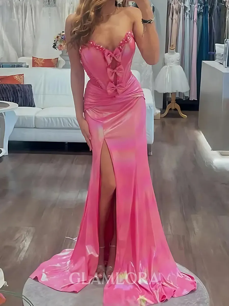 Bold Sheath Sweetheart Bow Court Train Corset Prom Dress