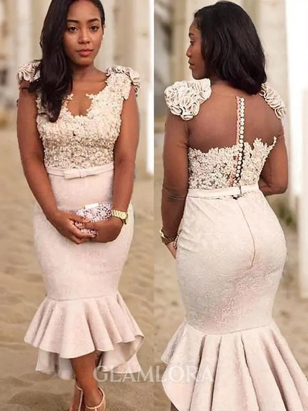 Trumpet/Mermaid V-Neck Sleeveless Asymmetrical Satin Sophisticated Evening Dress With Beading