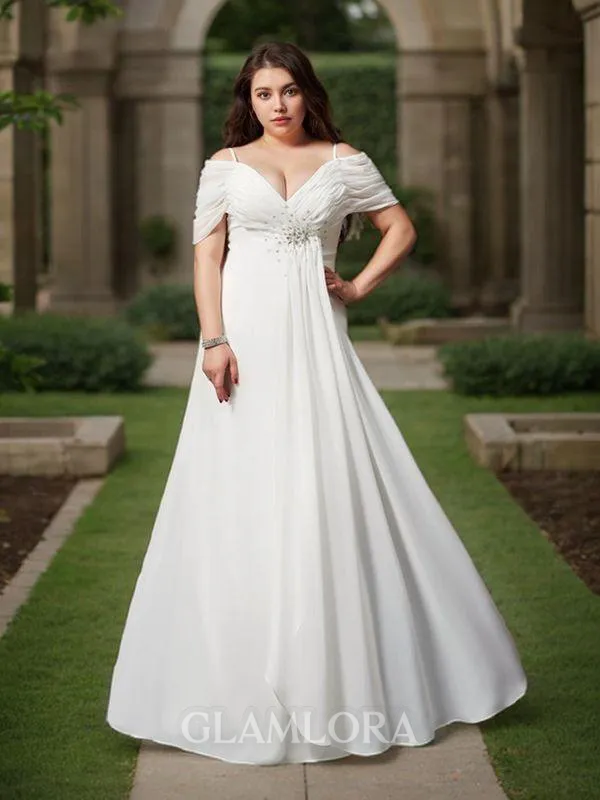 A-line Subtle Off-the-Shoulder Short Sleeves Floor-Length Chiffon Evening Dress With Ruched