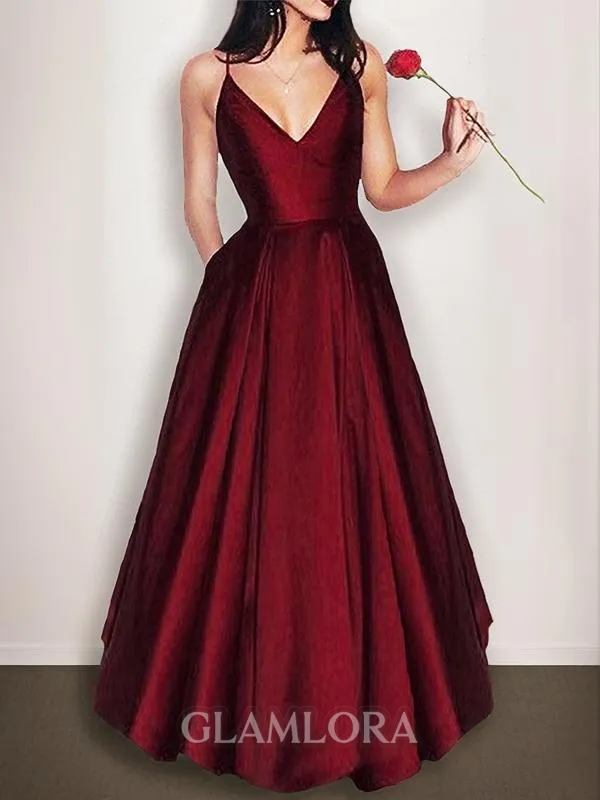 A-line V-Neck Sleeveless Floor-Length Satin Timeless Evening Dress With Ruffles