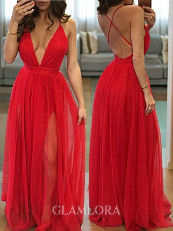 A-line Spaghetti Straps Sleeveless Chic Floor-Length Chiffon Evening Dress