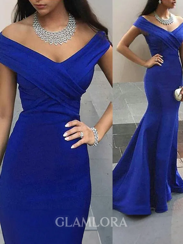 Trumpet/Mermaid Flattering Off-the-Shoulder Sleeveless Sweep Train Stretch Crepe Evening Dress