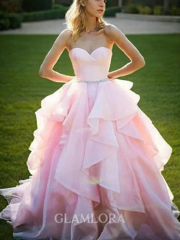 Ball-Gown Sweetheart Sleeveless Floor-Length Whimsical Organza Evening Dress With Beading