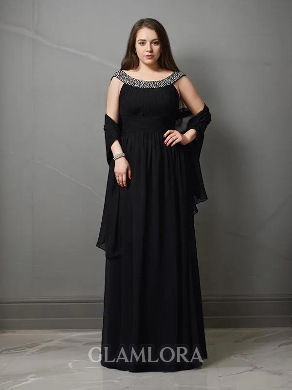A-line Subtle Scoop Sleeveless Floor-Length Chiffon Evening Dress With Rhinestone