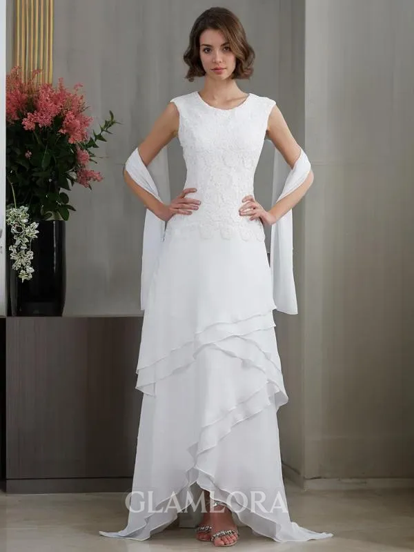 Sheath/Column Bateau Sleeveless Asymmetrical Exquisite Chiffon Evening Dress With Lace