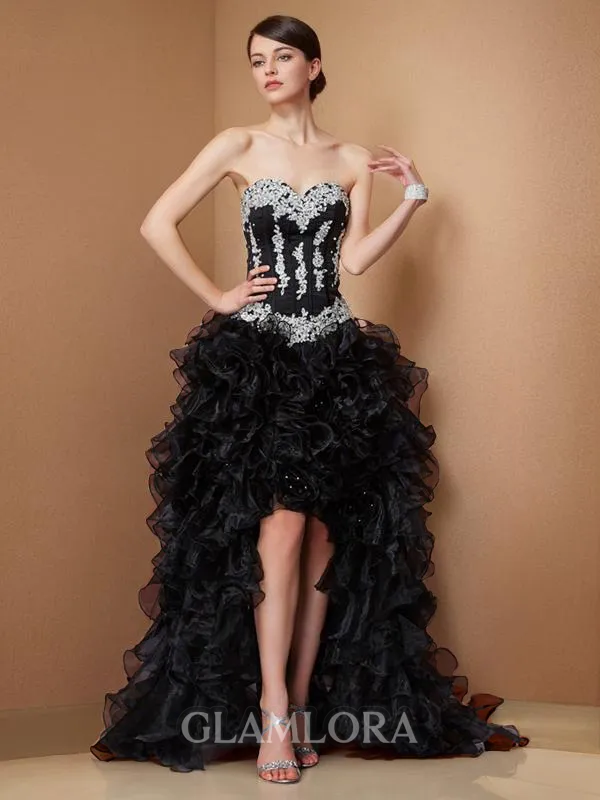 A-line Refined Sweetheart Sleeveless Asymmetrical Organza Evening Dress With Beading