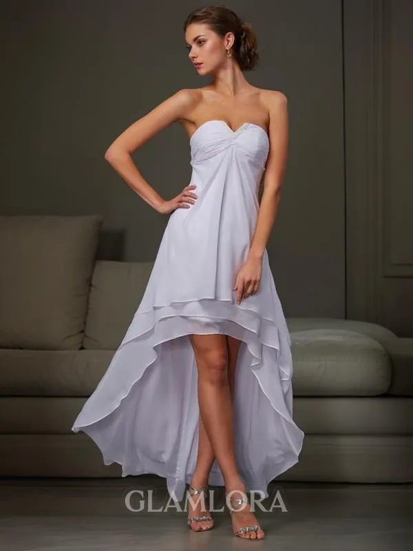 A-line Trendy Sweetheart Sleeveless Asymmetrical Chiffon Evening Dress With Ruffles