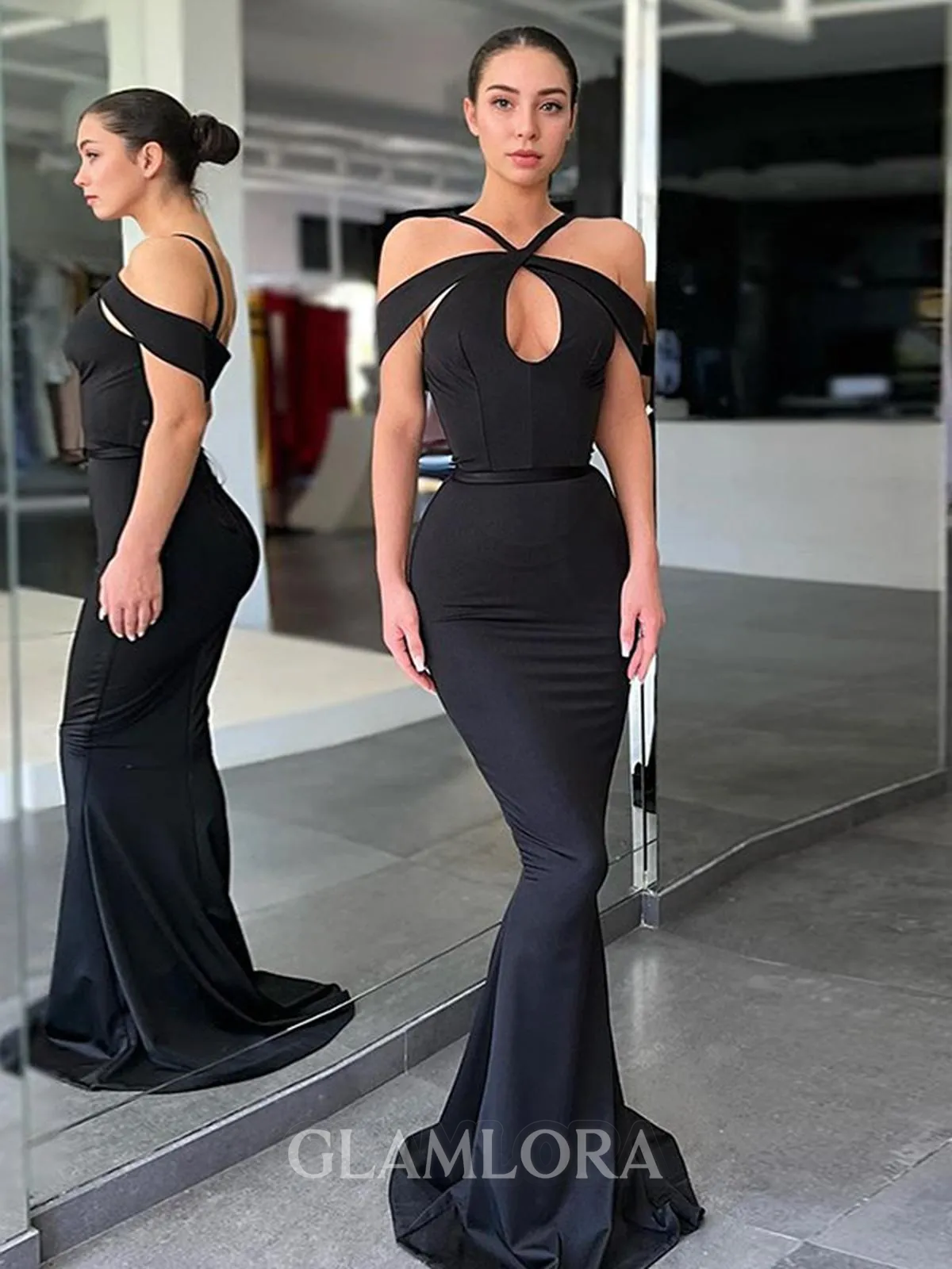 Trumpet/Mermaid Off-the-Shoulder Show-stopping Sleeveless Sweep Train Stretch Crepe Evening Dress