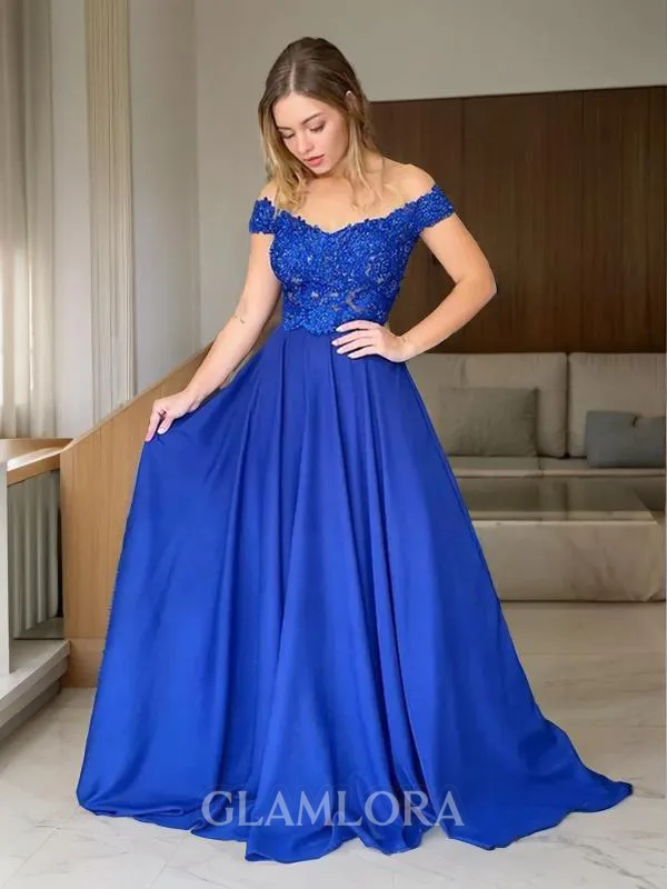 A-line Off-the-Shoulder Sleeveless Pretty Sweep Train Silk like Satin Evening Dress