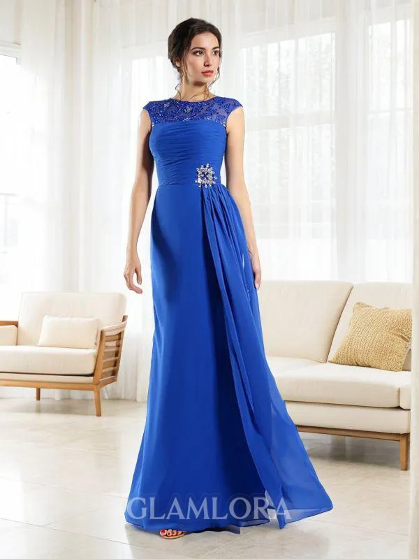 A-line Bateau Sleeveless Floor-Length Chiffon Charming Evening Dress With Applique