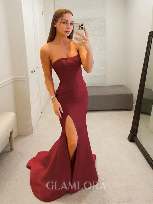 Sheath/Column Modern Strapless Sleeveless Sweep Train Stretch Crepe Evening Dress