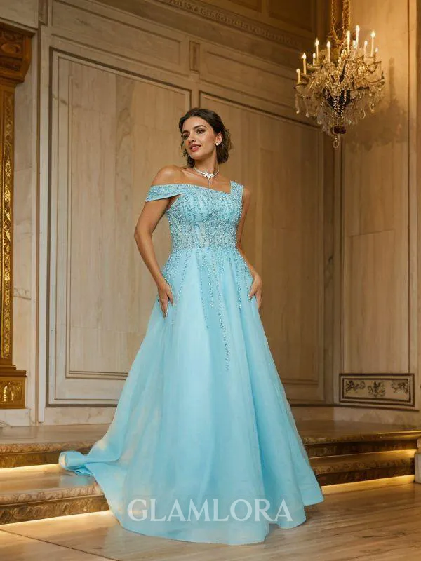A-line Scoop Delicate Sleeveless Floor-Length Organza Evening Dresses