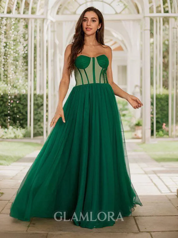 A-line Sweetheart Fashion Sleeveless Floor-Length Tulle Evening Dresses