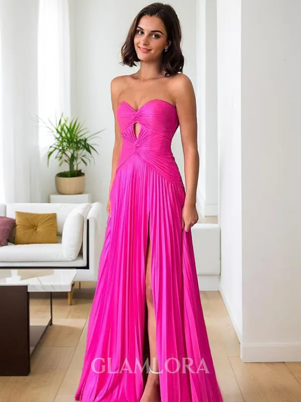 A-line Gorgeous Sweetheart Floor-Length Chiffon Evening Dress With Slit