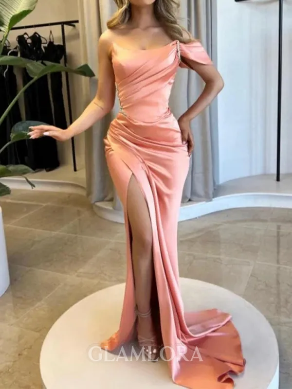 Graceful Mermaid Straight Pleated Sweep Train Silk like Satin Evening Dress