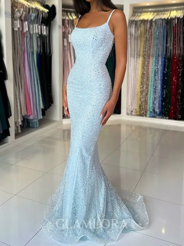 Exquisite Sheath Straps Sweep Train Evening Dress