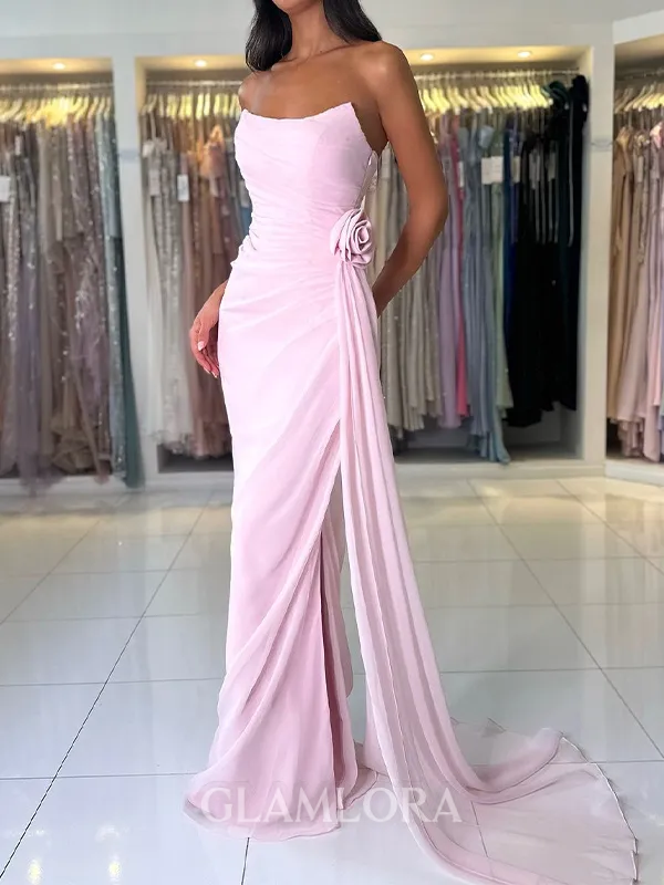 Grand Sheath Straight Pleated Floor-Length Chiffon Evening Dress