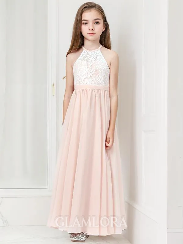 Adorable A-line Halter Sleeveless Ankle-Length Chiffon Junior/Girls Bridesmaid Dress