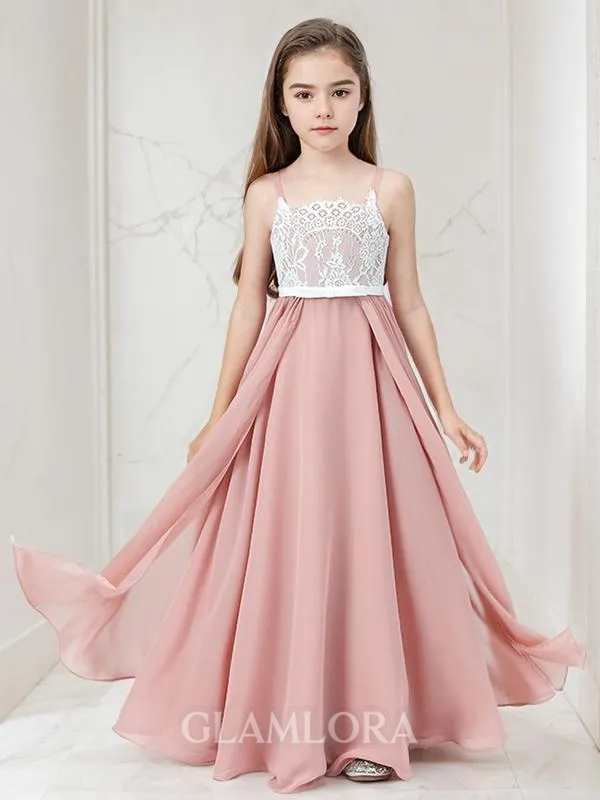 A-line Straps Sleeveless Floor-Length Innocent Chiffon Junior/Girls Bridesmaid Dress