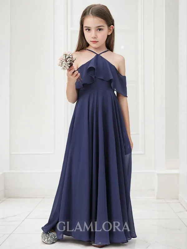 A-line Halter Sleeveless Ankle-Length Angelic Chiffon Junior/Girls Bridesmaid Dress