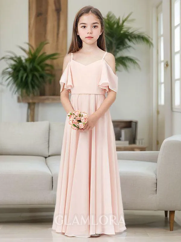 Dainty A-line Straps Sleeveless Ankle-Length Chiffon Junior/Girls Bridesmaid Dress