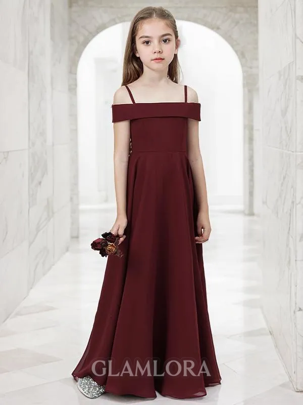 A-line Spaghetti Straps Sleeveless Floor-Length Precious Chiffon Junior/Girls Bridesmaid Dress