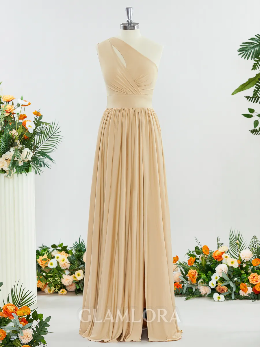 Perfect A-line One-Shoulder Jersey Bridesmaid Dress With Slit