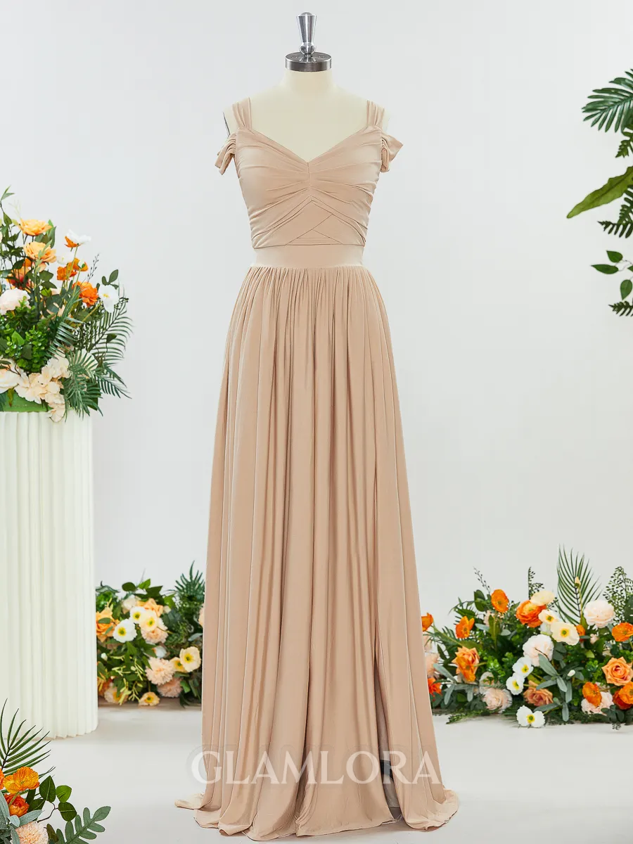 Fashion A-line Cold Shoulder Jersey Bridesmaid Dress With Slit
