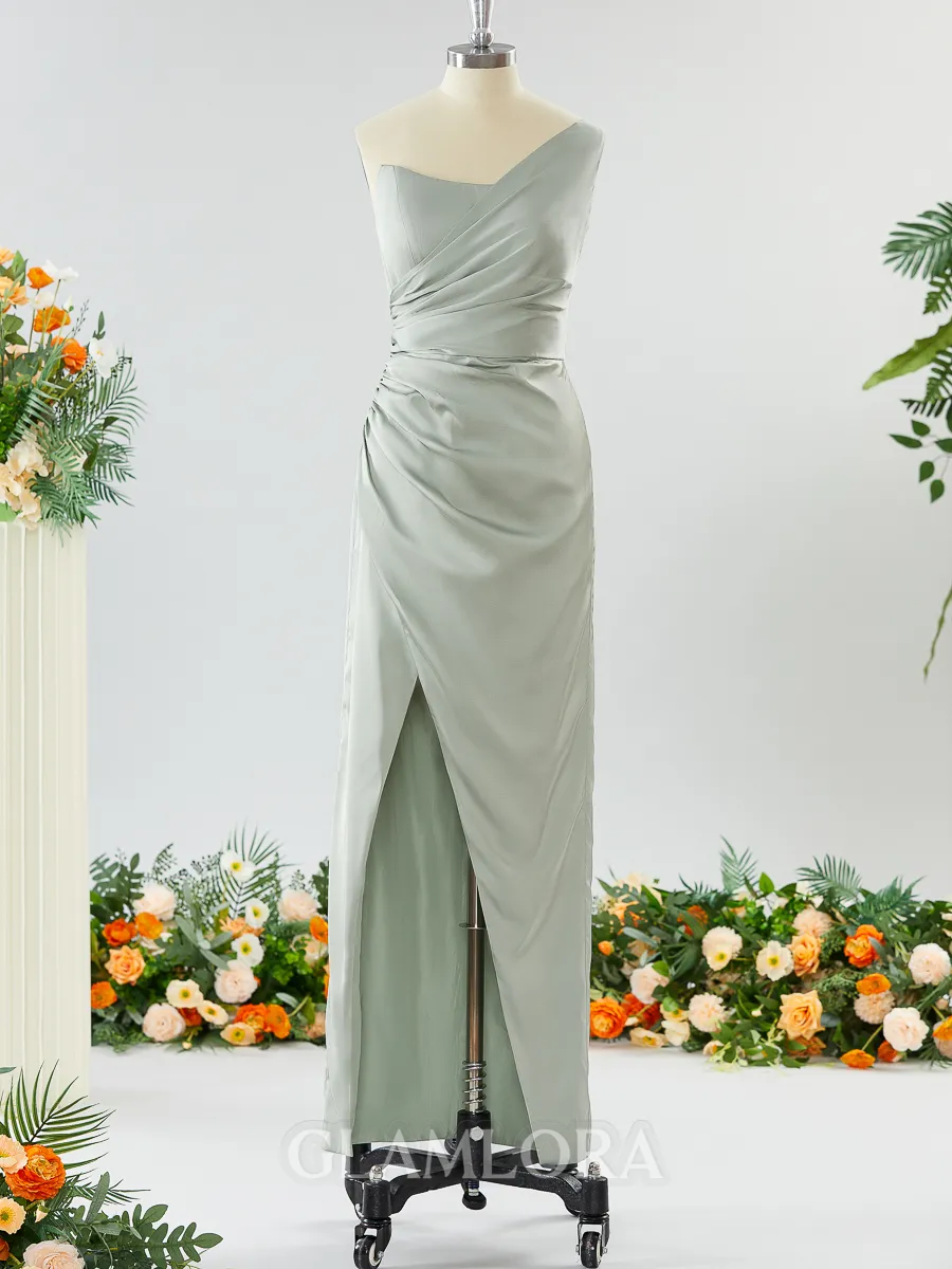 Sheath/Column Unique One-Shoulder Charmeuse Bridesmaid Dress With Slit