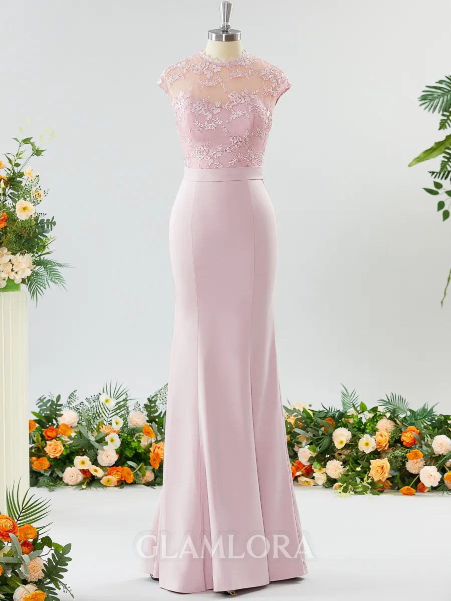 Trumpet/Mermaid High Neck Delicate Stretch Crepe Bridesmaid Dress With Applique