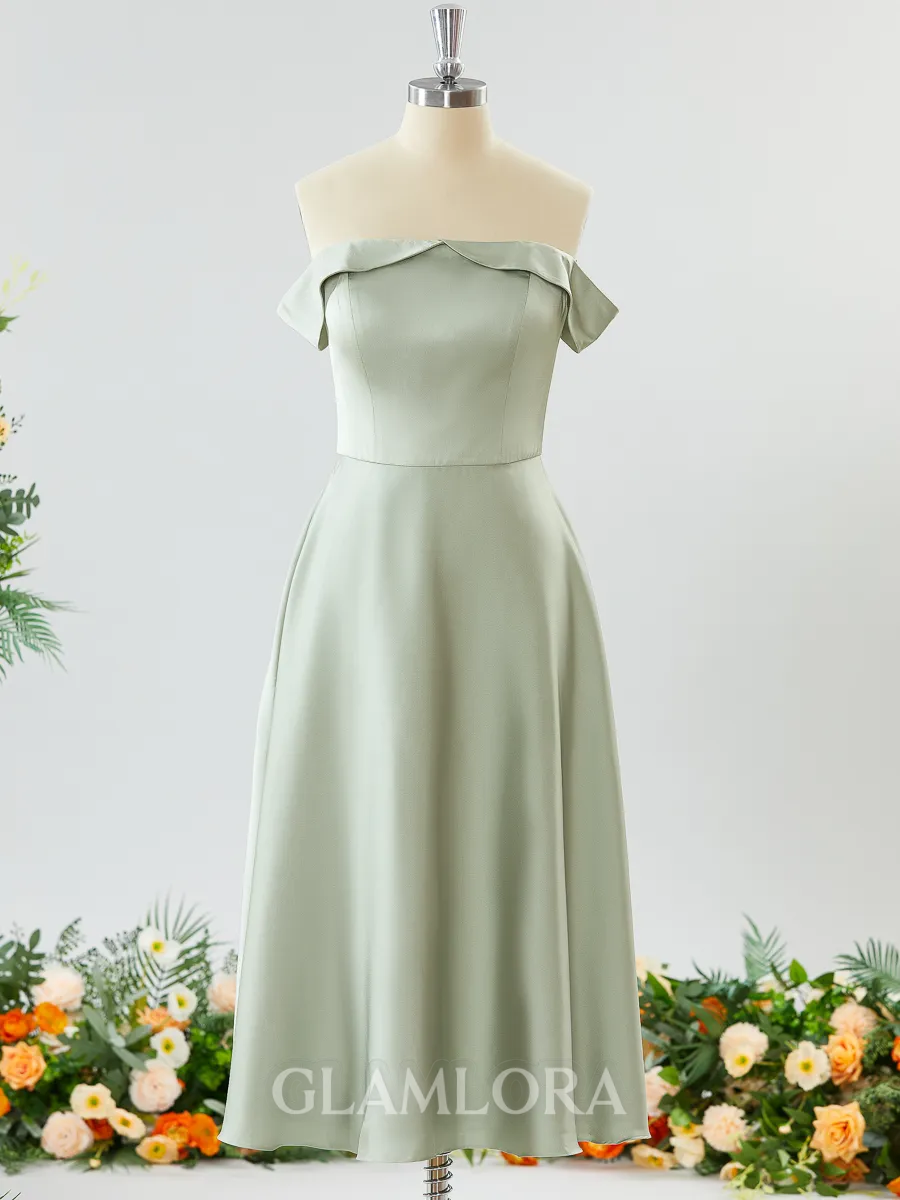 Glamorous A-line Off-the-Shoulder Charmeuse Bridesmaid Dress