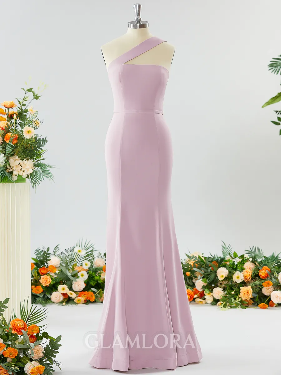 Elegant Sheath/Column One-Shoulder Stretch Crepe Bridesmaid Dress With Ruffles