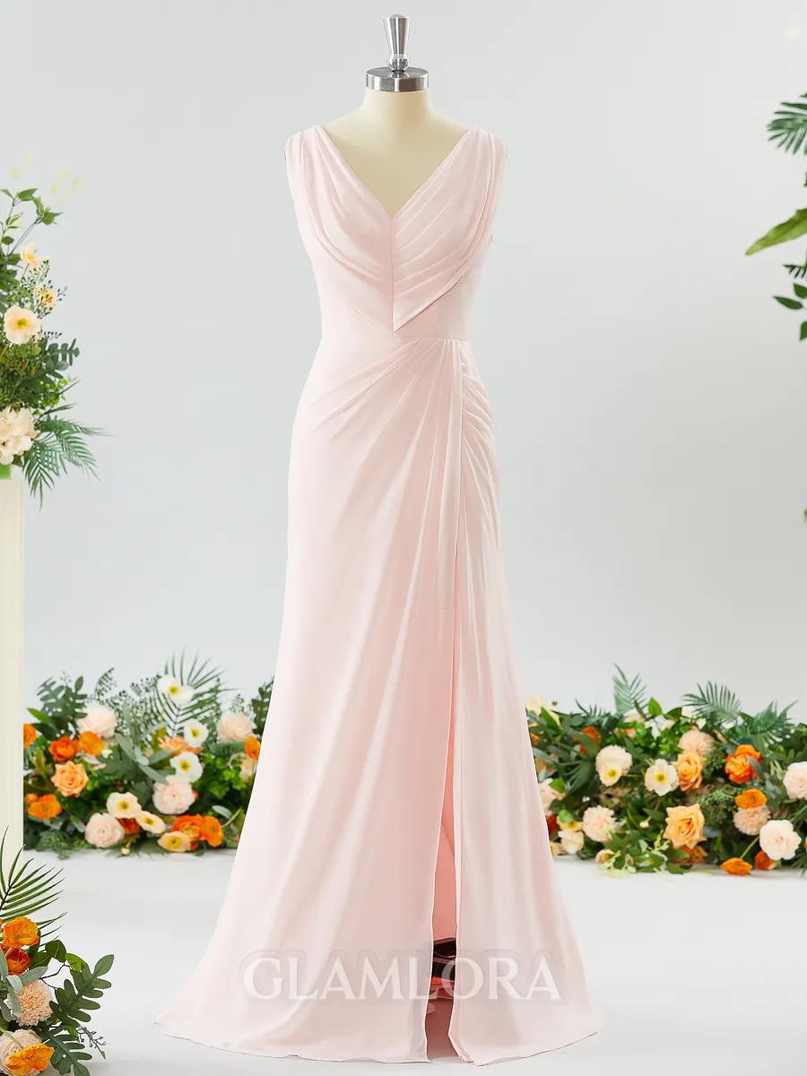 Exquisite A-line V-neck Chiffon Bridesmaid Dress With Slit