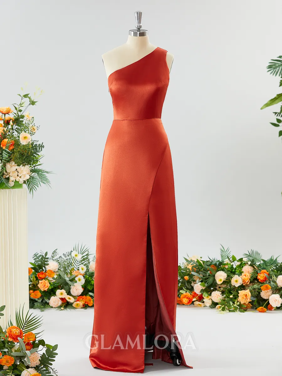Sheath/Column One-Shoulder Splendid Satin Bridesmaid Dress With Slit