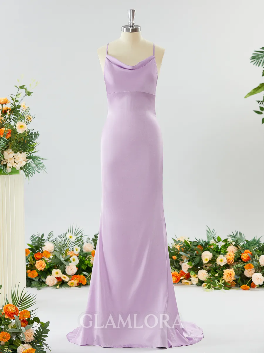 Sheath/Column Grand Square Open Back Silk like Satin Bridesmaid Dress