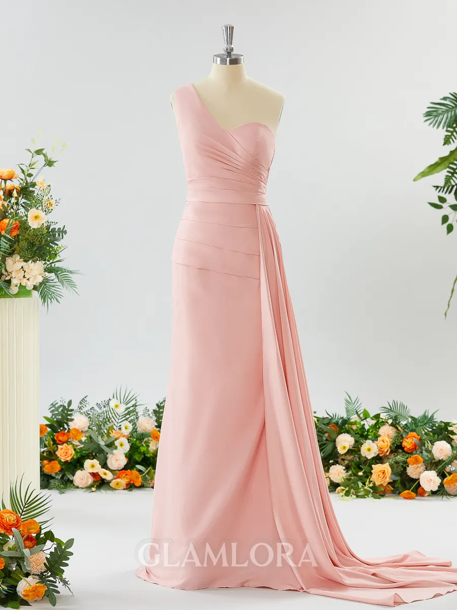 Sheath/Column Breathtaking One-Shoulder Chiffon Bridesmaid Dress With Slit