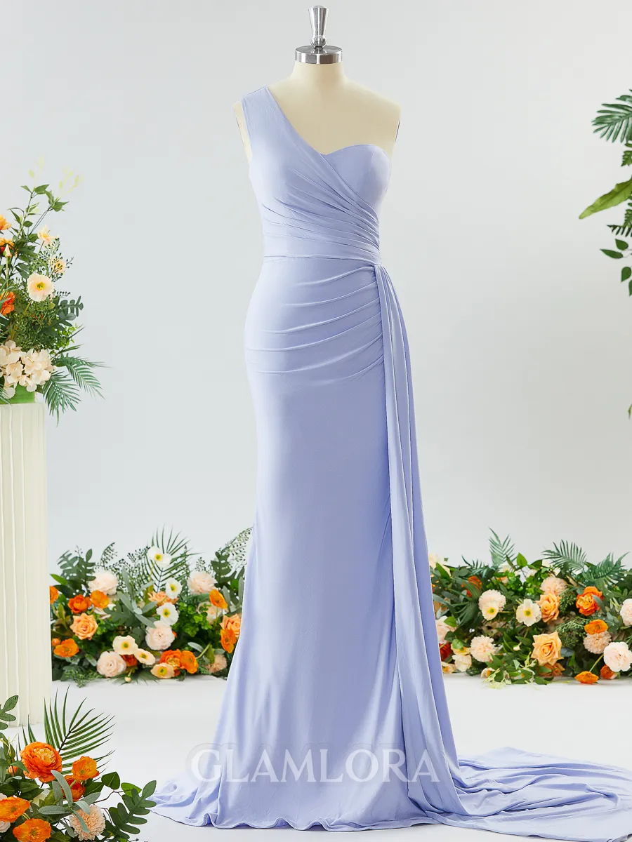 Gorgeous Sheath/Column One-Shoulder Jersey Bridesmaid Dress With Ruched