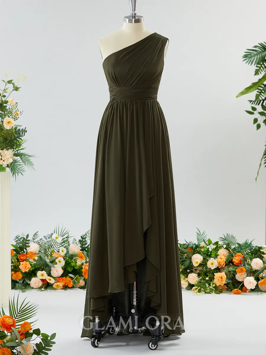 Luxurious A-line One-Shoulder Chiffon Bridesmaid Dress With Ruffles