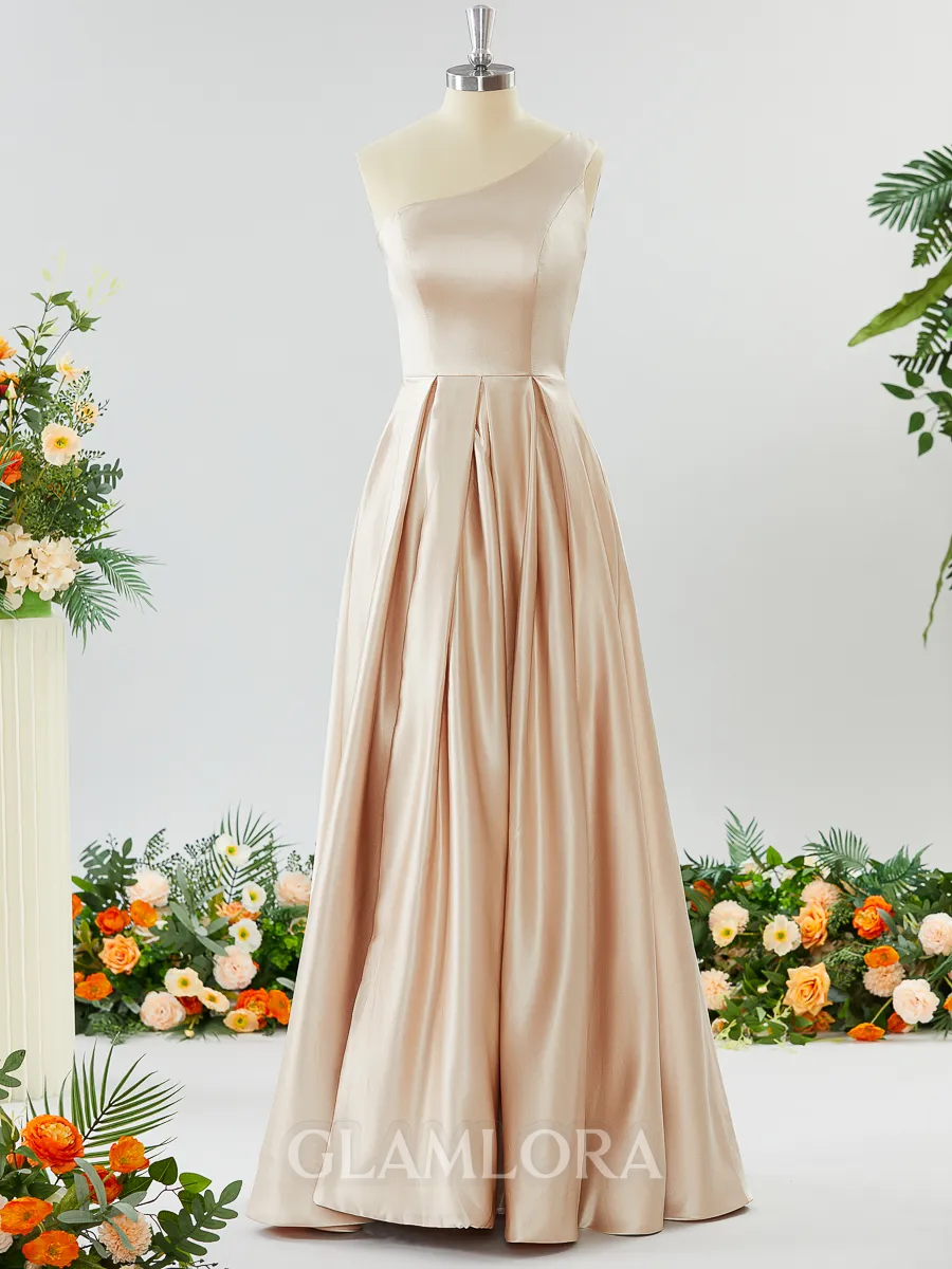 A-line One-Shoulder Unforgettable Satin Bridesmaid Dress With Slit Ruffles