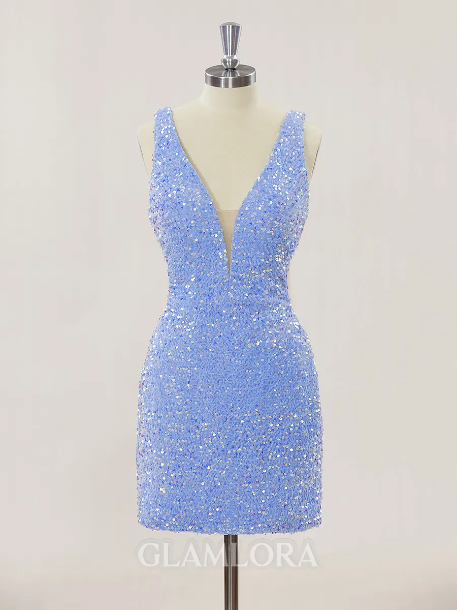 Sparking Sheath/Column V-Neck Velvet Sequins Short/Mini Homecoming Dress