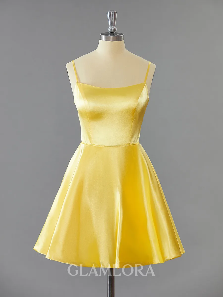 A-line Spaghetti Straps Charming Silk Like Satin Short/Mini Homecoming Dress