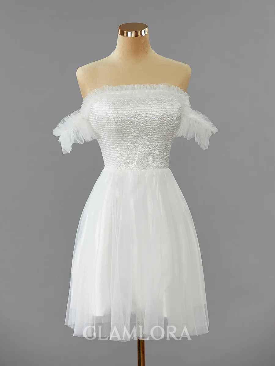 A-line Graceful Off-the-Shoulder Tulle Short/Mini Homecoming Dress With Ruffles