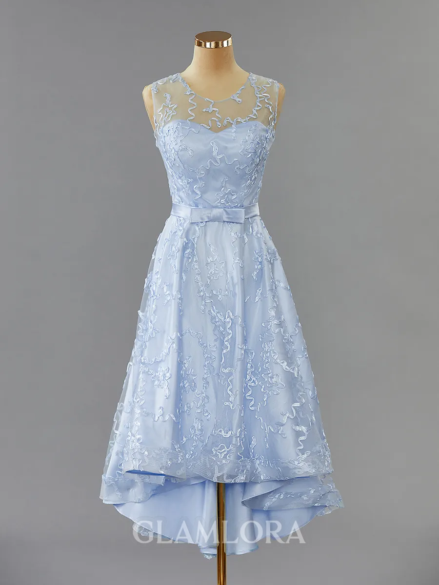 A-line Classic Scoop Lace Asymmetrical Homecoming Dress With Appliques Lace