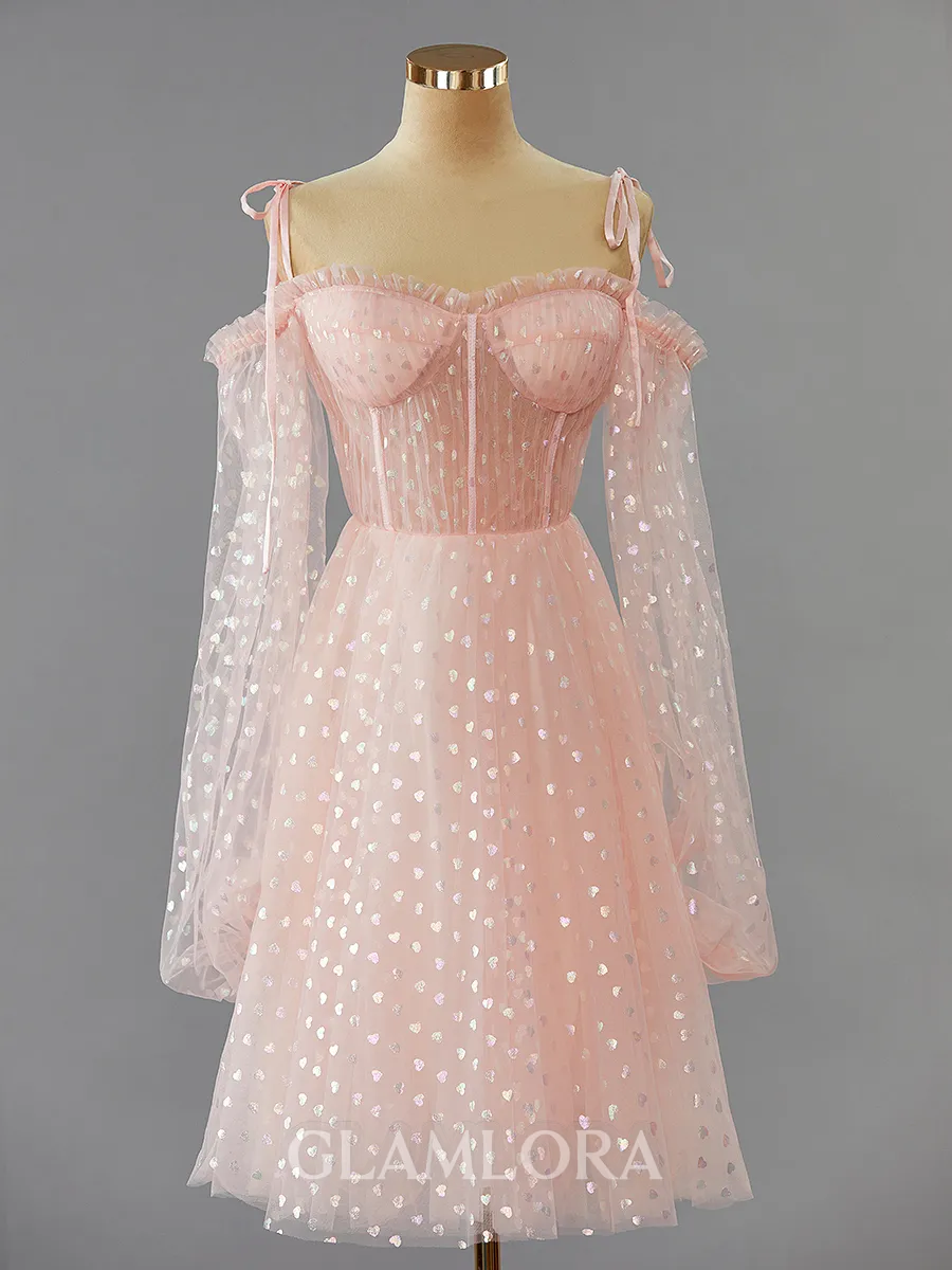 Stylish A-line Cold Shoulder Long Sleeves Corset Knee-Length Homecoming Dress With Ruffles