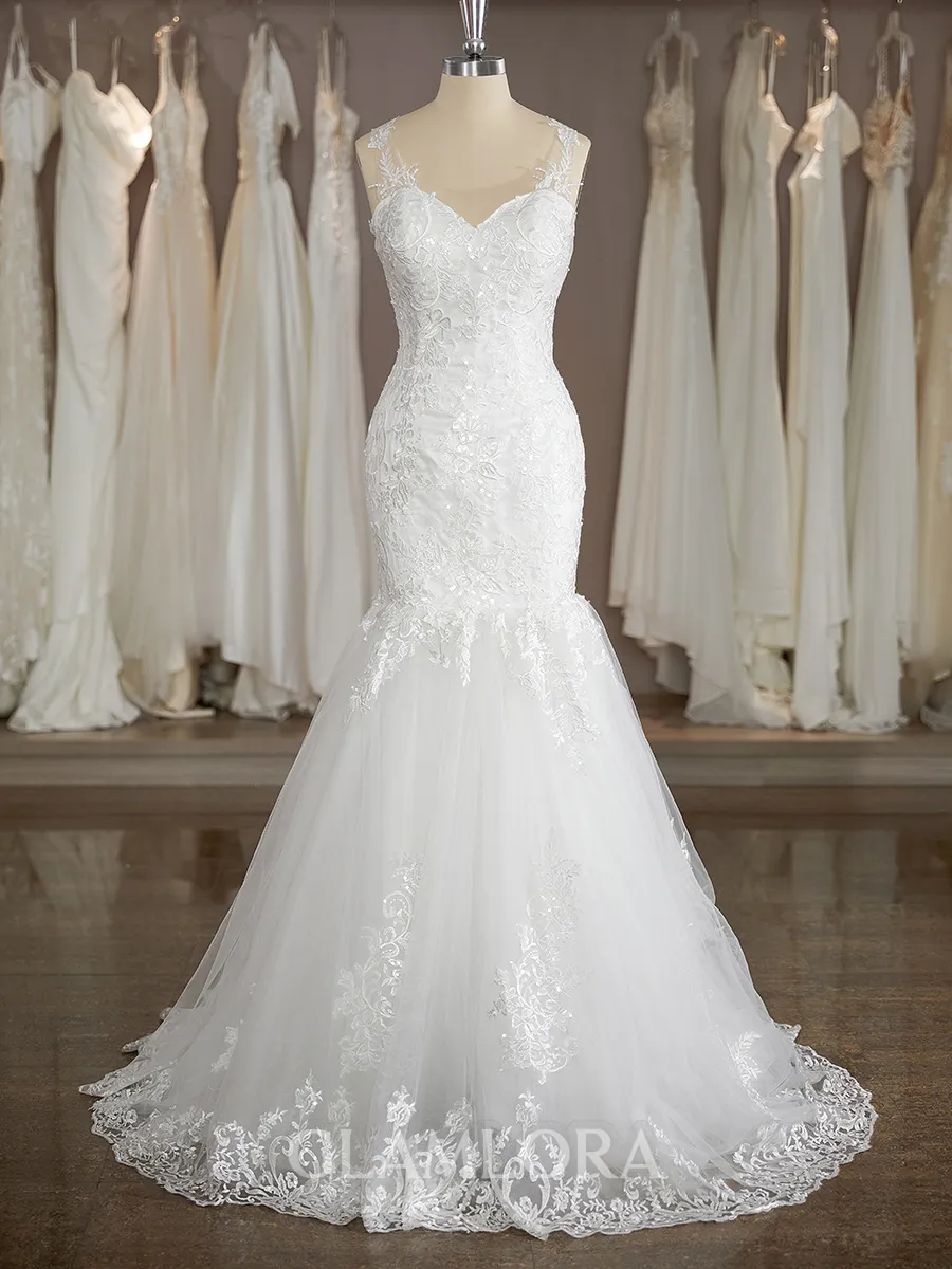Trumpet/Mermaid Trendy Sweetheart Sweep Train Lace Wedding Dress With Applique