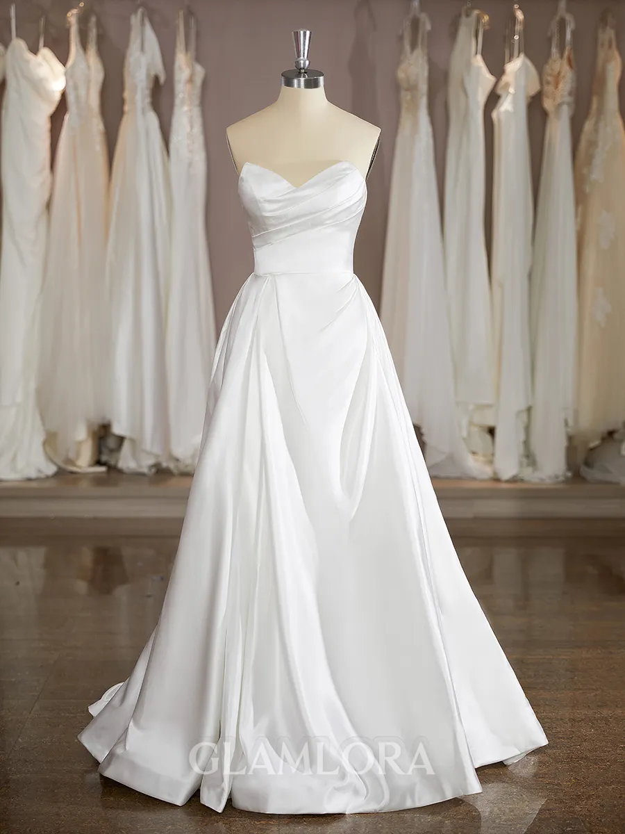 Show-stopping A-line Sweetheart Chapel Train Satin Wedding Dress With Ruffles