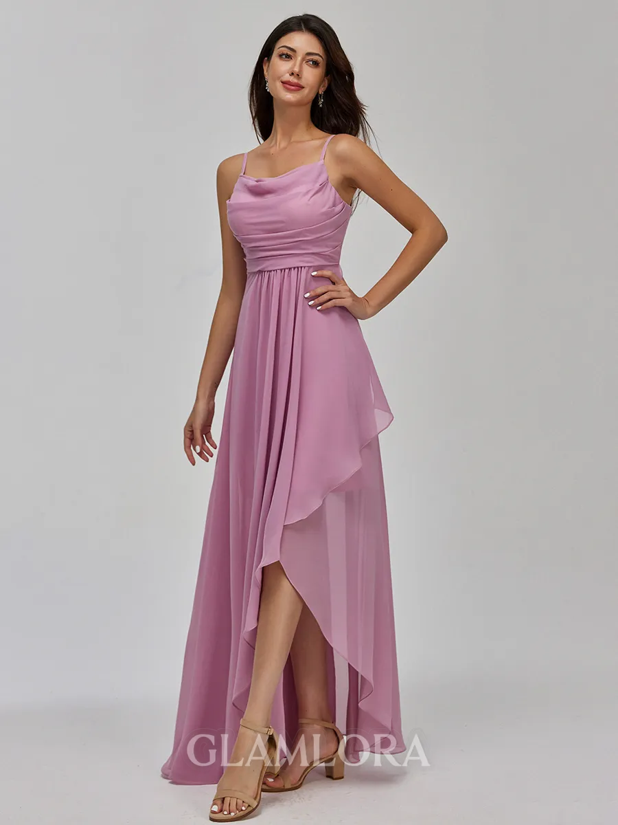 Flattering A-line Cowl Pleated Floor-Length Chiffon Bridesmaid Dress