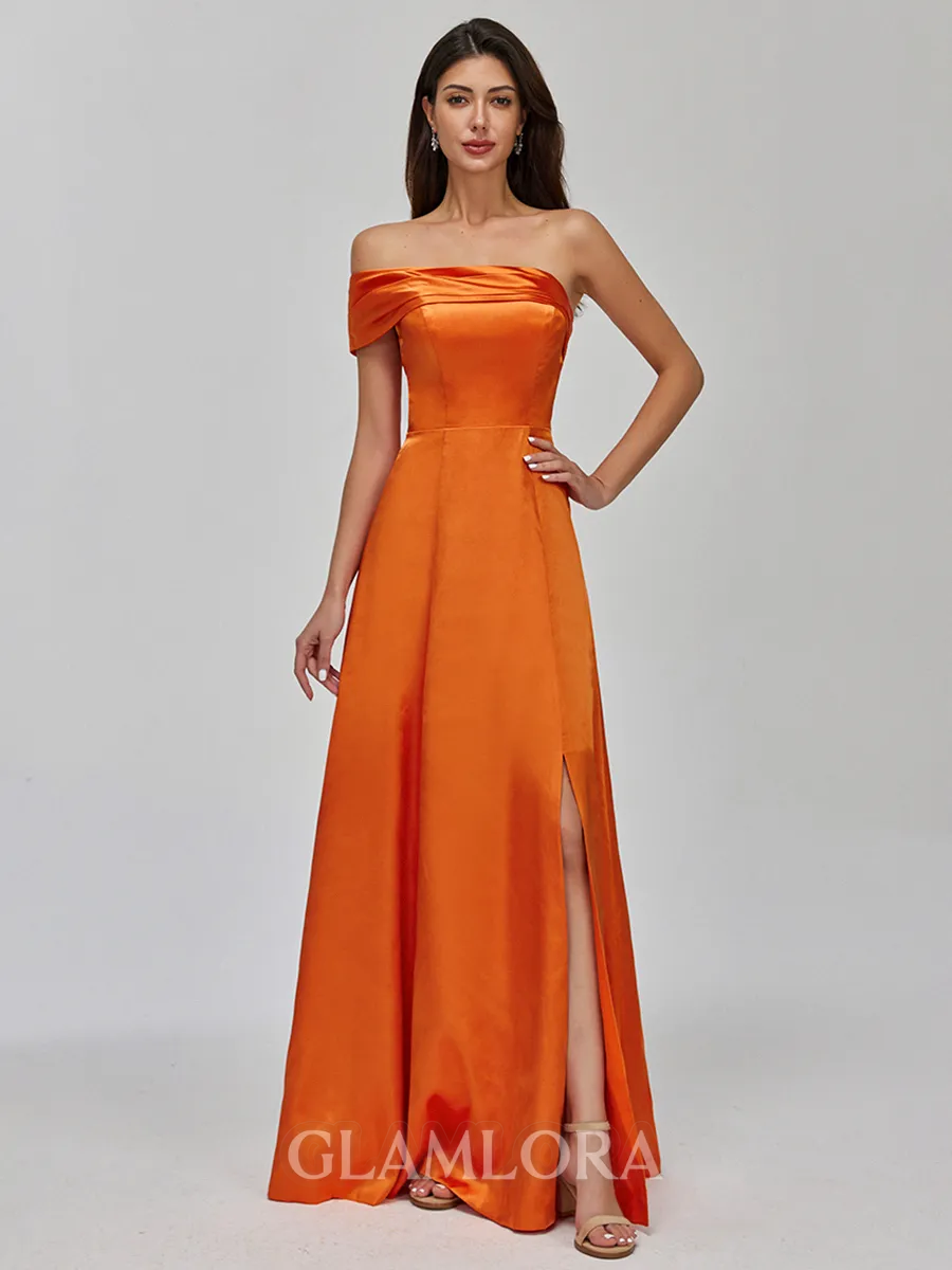 Immaculate A-line One-Shoulder Pleated Floor-Length Silk Like Satin Bridesmaid Dress