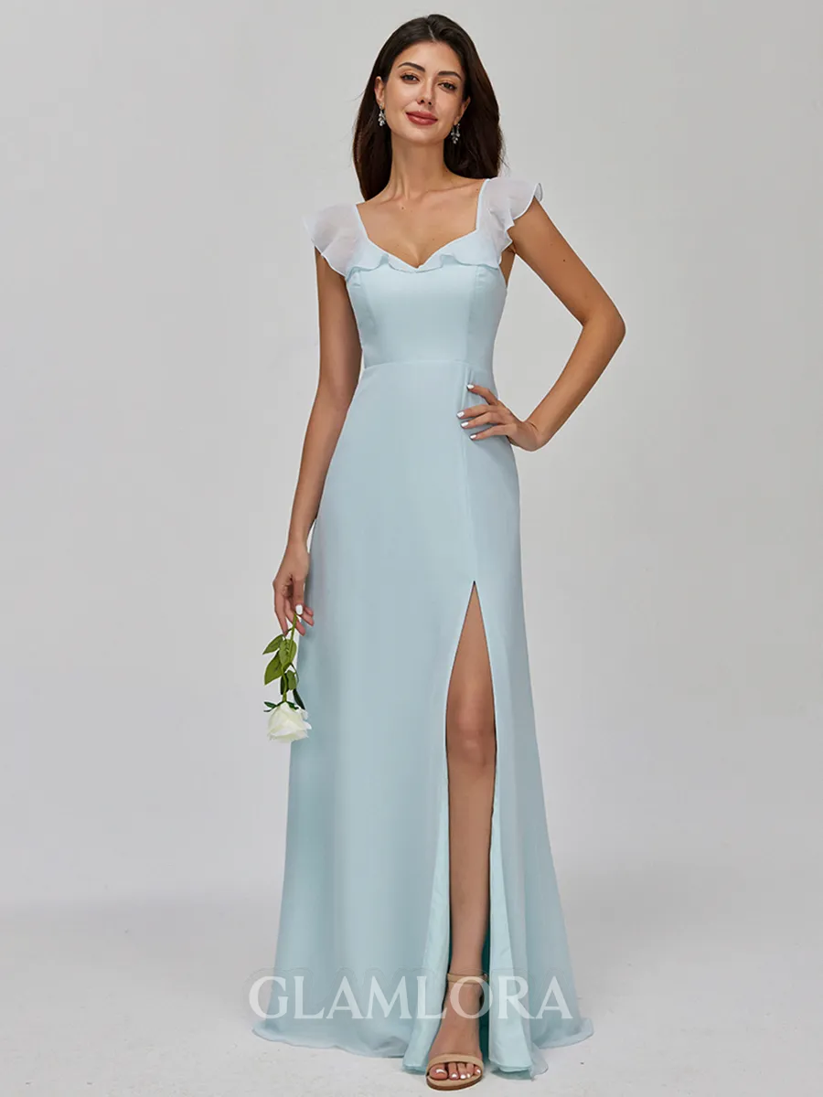 Charming A-line Square Ruffles Floor-Length Chiffon Bridesmaid Dress
